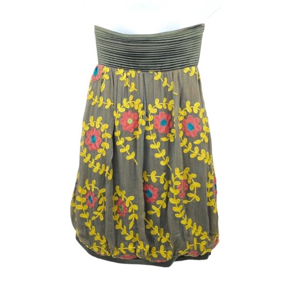 Nikka Strapless Floral Embroidered Top Mini Dress Womens Size 4 Side Zip - Picture 2 of 16